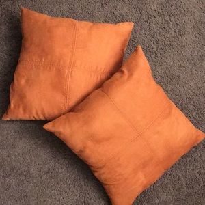 Set of Two Square Orange Decorative Pillows 16” x 16”